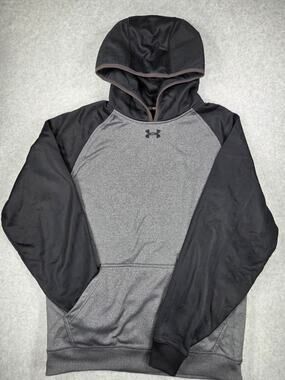 Under Armour Fleece Colorblock Pullover Hoodie Gray Black Men's Medium M cozy